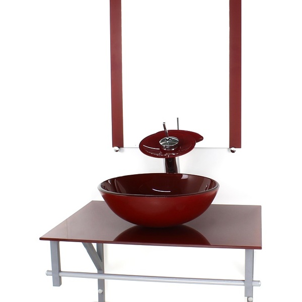 Gabinete De Vidro Para Banheiro 60cm Ac Cuba Redonda Vermelho