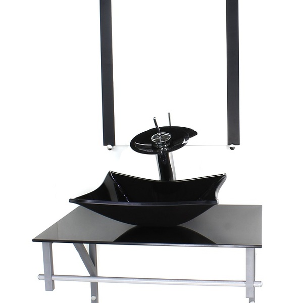 Gabinete De Vidro Para Banheiro 60cm Ac Cuba Retangular Preto