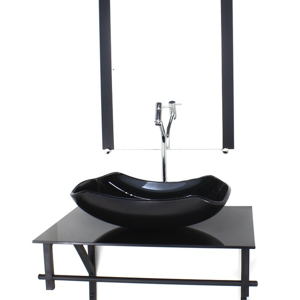 Gabinete De Vidro Para Banheiro 60cm Ap Cuba Abaulada  Preto