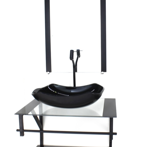 Gabinete De Vidro Para Banheiro 60cm Ap Cuba Abaulada Preto