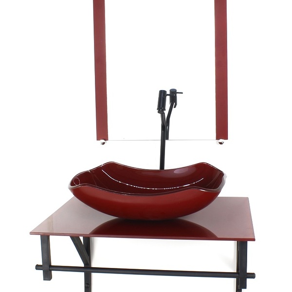 Gabinete De Vidro Para Banheiro 60cm Ap Cuba Abaulada  Vermel