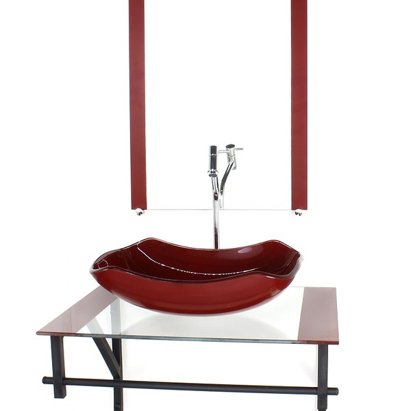 Gabinete De Vidro Para Banheiro 60cm Ap Cuba Abaulada  Vermel