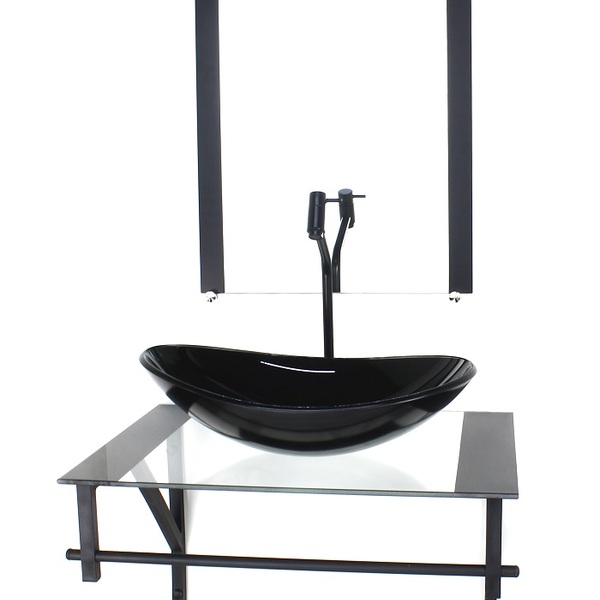 Gabinete De Vidro Para Banheiro 60cm Ap Cuba Oval  Preto