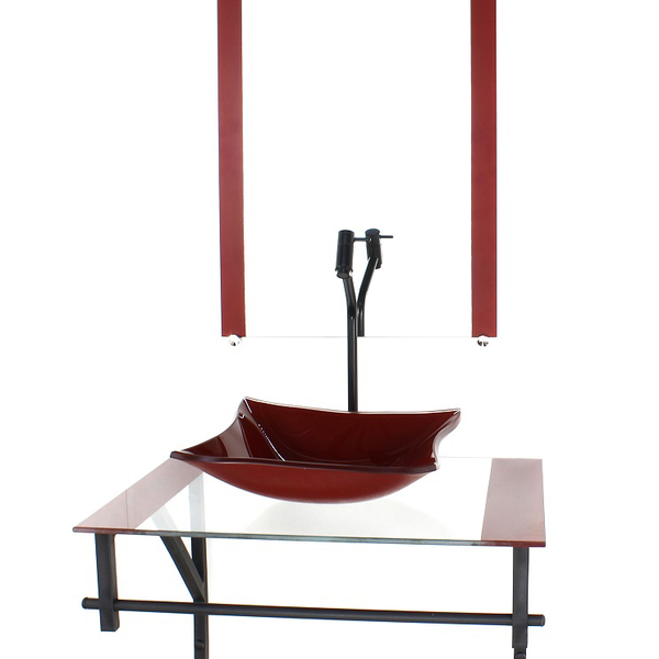 Gabinete De Vidro Para Banheiro 60cm Ap Cuba Quadrada  Vermel