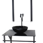 Gabinete De Vidro Para Banheiro 60cm Ap Cuba Redonda  Preto F