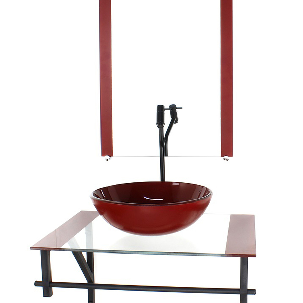 Gabinete De Vidro Para Banheiro 60cm Ap Cuba Redonda  Vermelh