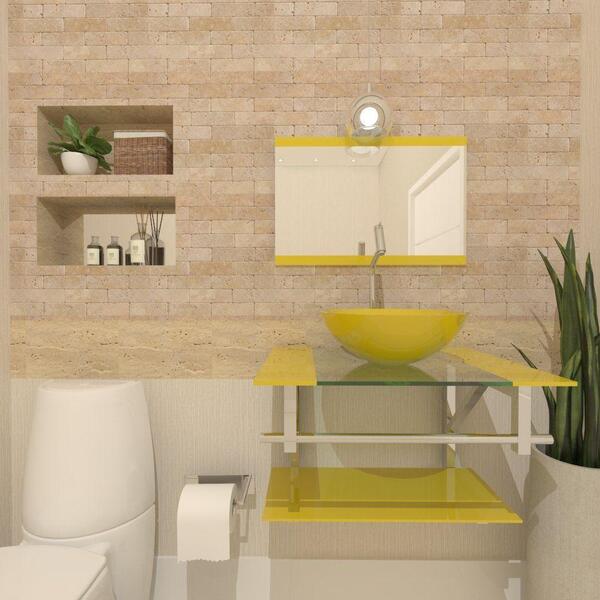 Gabinete De Vidro Para Banheiro 60cm Inox Cuba Redonda Com Si