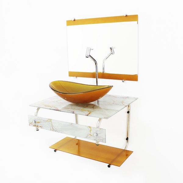 Gabinete De Vidro Para Banheiro 60cm It Inox Com Cuba Oval -