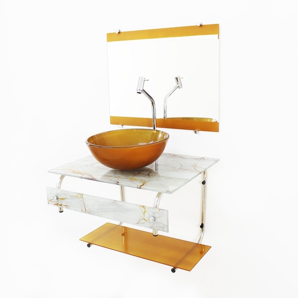 Gabinete De Vidro Para Banheiro 60cm It Inox Com Cuba Redonda