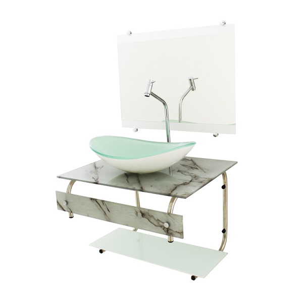 Gabinete De Vidro Para Banheiro 70cm It Inox Com Cuba Oval -