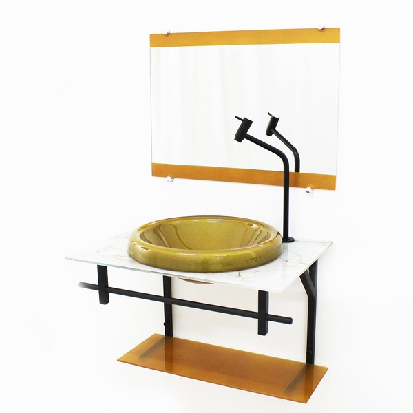 Gabinete De Vidro Para Banheiro Ap 60cm Com Cuba Chapeu - Már