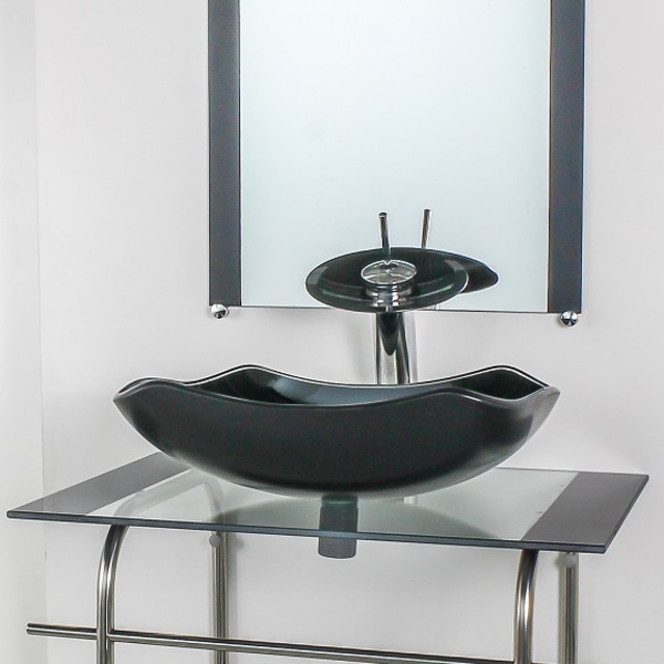 Gabinete De Vidro Para Banheiro Inox 60cm Cuba Abaulada Preto