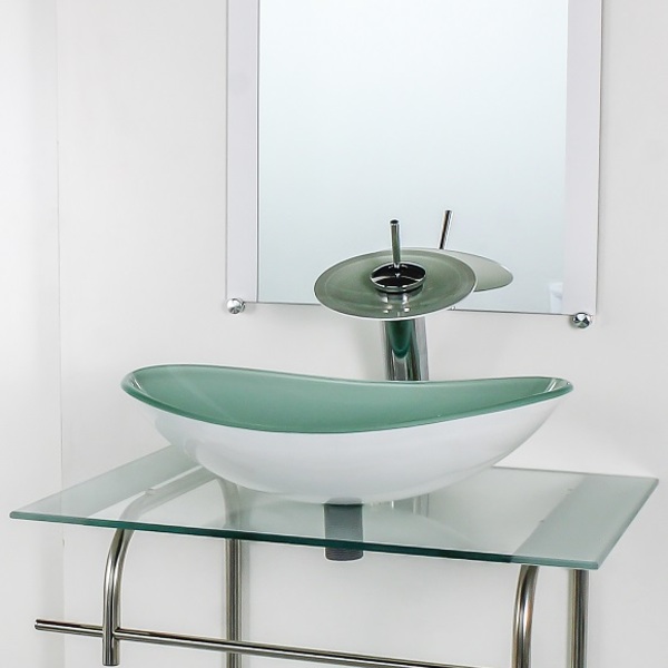 Gabinete De Vidro Para Banheiro Inox 60cm Cuba Oval Branco