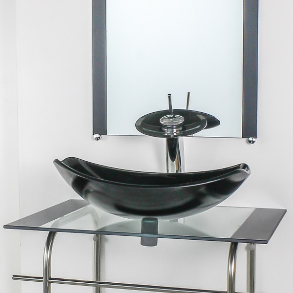 Gabinete De Vidro Para Banheiro Inox 60cm Cuba Oval Chanfrada