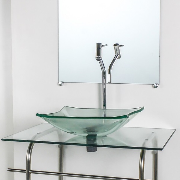 Gabinete De Vidro Para Banheiro Inox 60cm Cuba Quadrada Incol