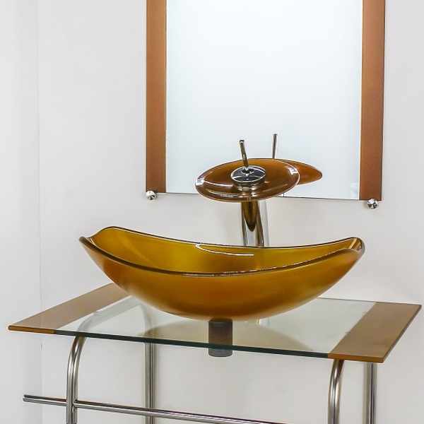 Gabinete De Vidro Para Banheiro Inox 70cm Cuba Oval Chanfrada