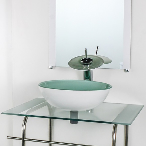 Gabinete De Vidro Para Banheiro Inox 70cm Cuba Redonda Branco