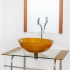 Gabinete De Vidro Para Banheiro Inox 70cm Cuba Redonda Dourad