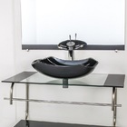 Gabinete De Vidro Para Banheiro Inox 80cm Cuba Abaulada Preto