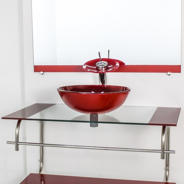 Gabinete De Vidro Para Banheiro Inox 80cm Cuba Redonda Vermel