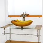 Gabinete De Vidro Para Banheiro Inox 90cm Cuba Abaulada Doura