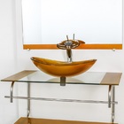 Gabinete De Vidro Para Banheiro Inox 90cm Cuba Oval Dourado R