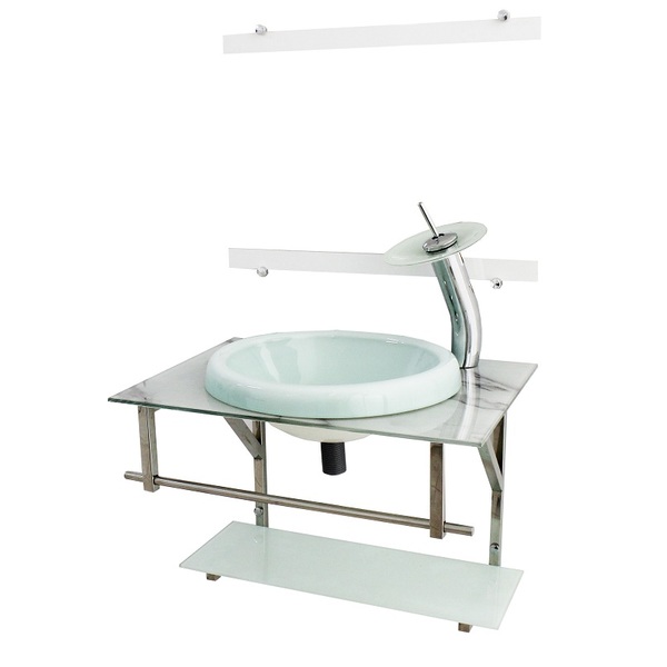 Gabinete De Vidro Para Banheiro Iq 70cm Inox Com Cuba Chapeu