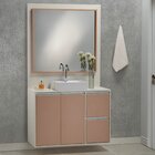 Gabinete E Espelheira 100cm Plena Premium  Elite Branco/salmão