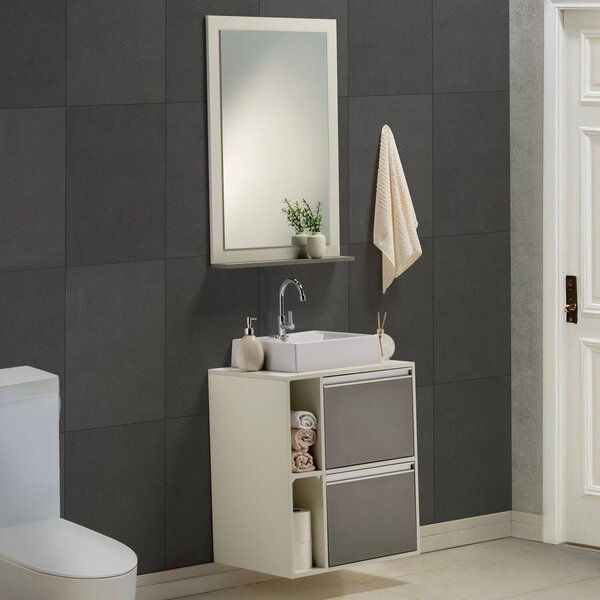 Gabinete E Espelheira 80cm  Plena Premium Elite Chumbo/branco