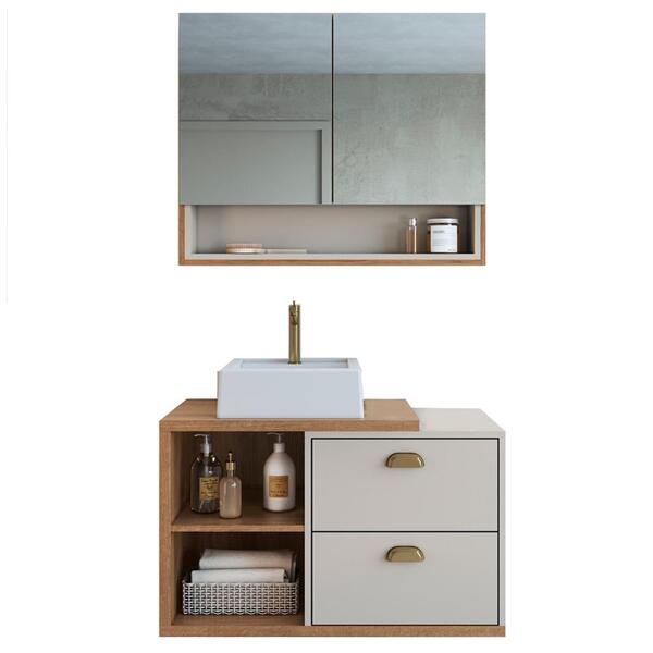 Gabinete Espelheira E Cuba Branca 80 Cm Cj8240 Faem