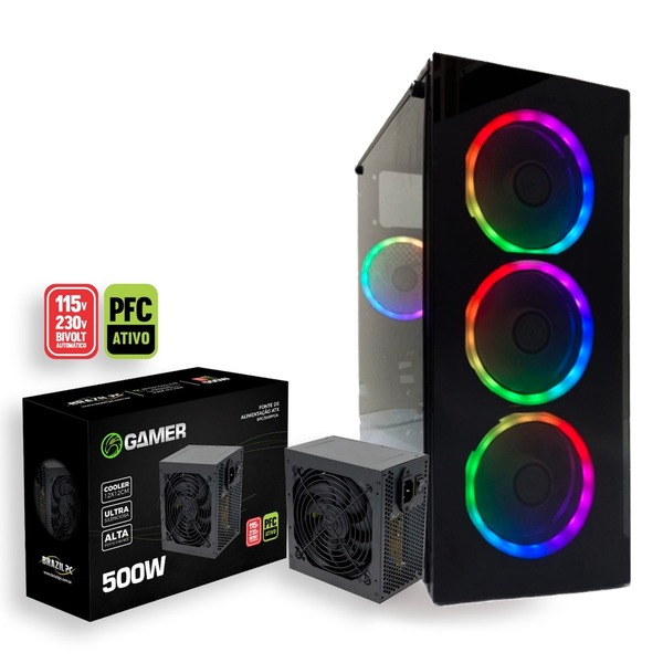 Gabinete Gamer Bpc-330atx Black C/ Lateral Acrílico + Fonte B