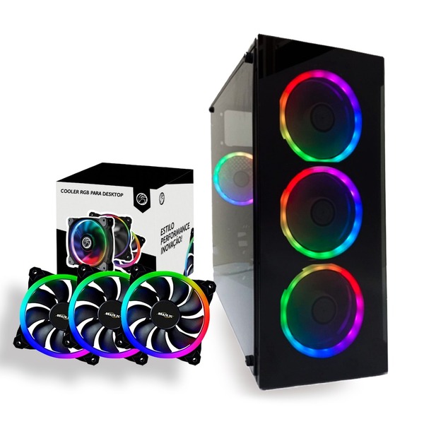 Gabinete Gamer Bpc-330atx Black C/ Lateral Acrílico + Kit 3 C