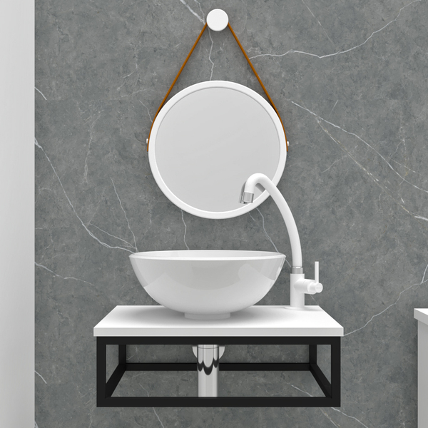 Gabinete Industrial Tampo Mdf com Cuba de Marmorite Redonda e