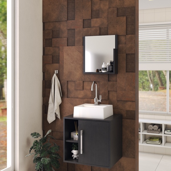 Gabinete P/banheiro C/cuba Q32 E Espelheira Soft 50cm