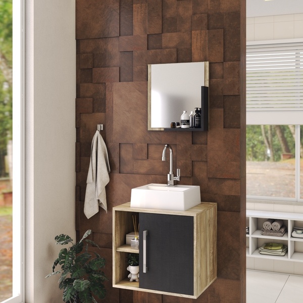 Gabinete P/banheiro C/cuba Q32 E Espelheira Soft 50cm