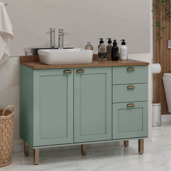 Gabinete Para Banheiro 100% Mdf 2 Portas 3 Gavetas Modelo Ame