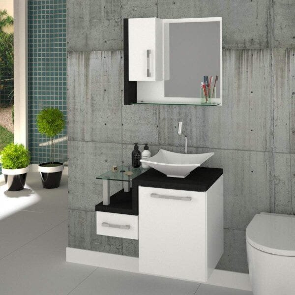 Gabinete Para Banheiro 1 Porta 1 Gaveta 1 Cuba Folha Lux E Es