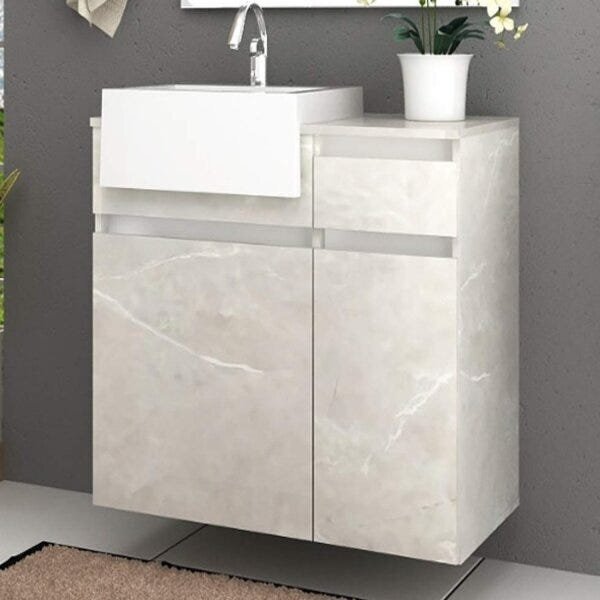 Gabinete Para Banheiro 1 Porta 1 Gaveta Com Cuba Cora  Faia/b