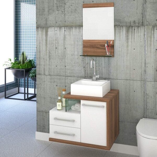 Gabinete Para Banheiro 1 Porta 2 Gavetas 1 Cuba Q35 E Espelhe