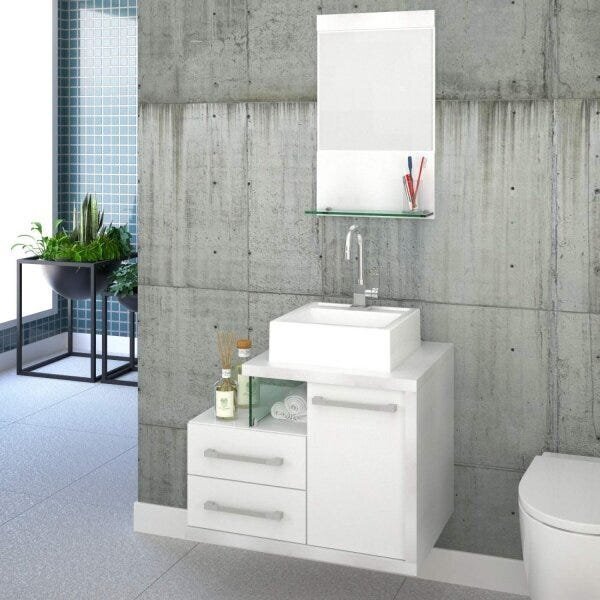 Gabinete Para Banheiro 1 Porta 2 Gavetas 1 Cuba Q35 E Espelhe