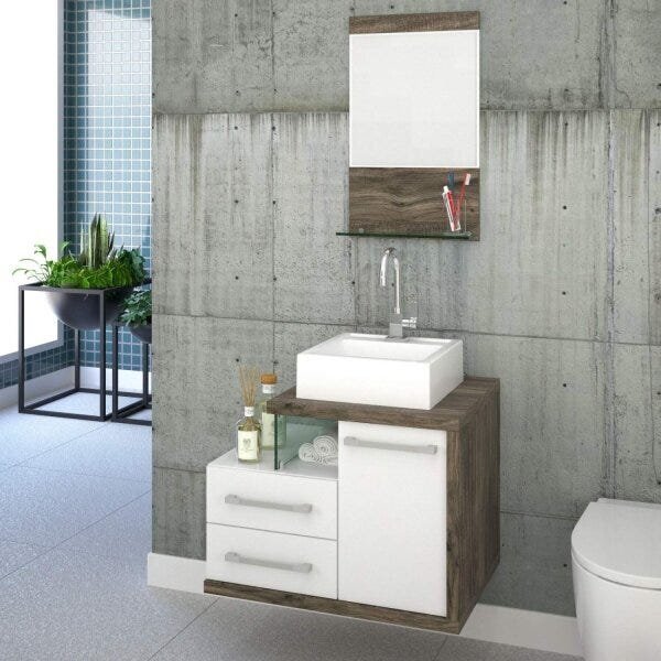 Gabinete Para Banheiro 1 Porta 2 Gavetas 1 Cuba Q35 E Espelhe