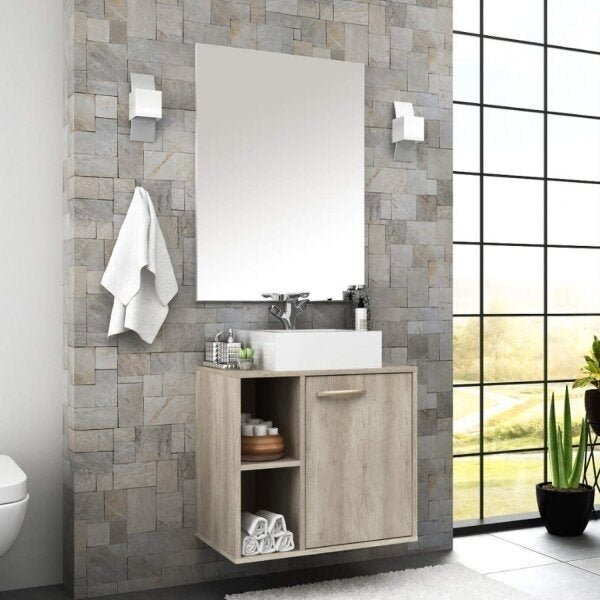 Gabinete Para Banheiro 1 Porta Com Espelho E Cuba Anne  Barri