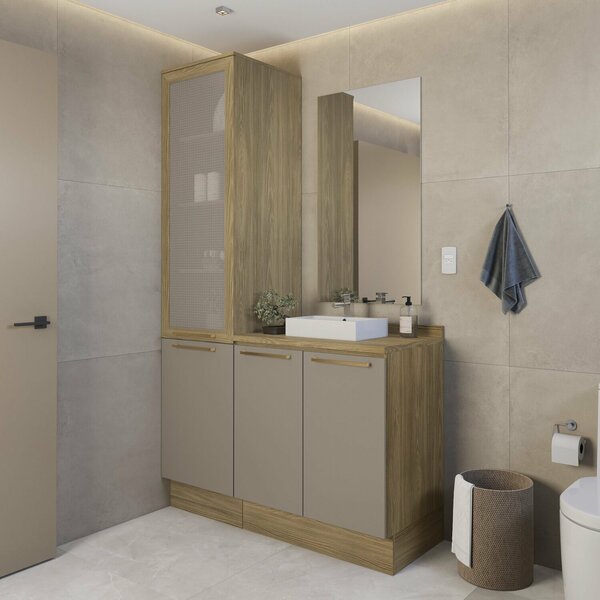 Gabinete Para Banheiro 2 Peças 3 Portas Com Tampo Botanic Nog