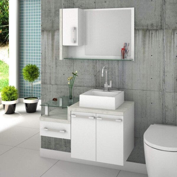 Gabinete Para Banheiro 2 Portas 1 Gaveta Com Cuba E Espelheir