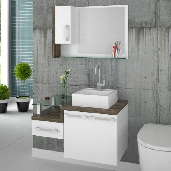 Gabinete Para Banheiro 2 Portas 1 Gaveta Com Cuba E Espelheir