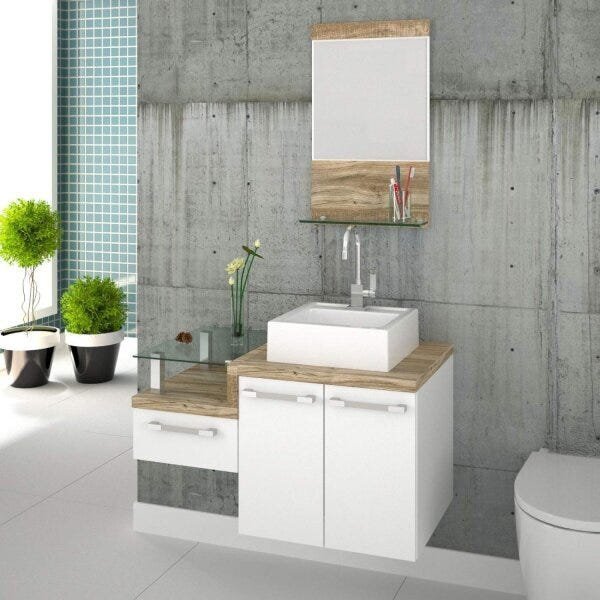 Gabinete Para Banheiro 2 Portas 1 Gaveta Com Cuba Q35 E Espel