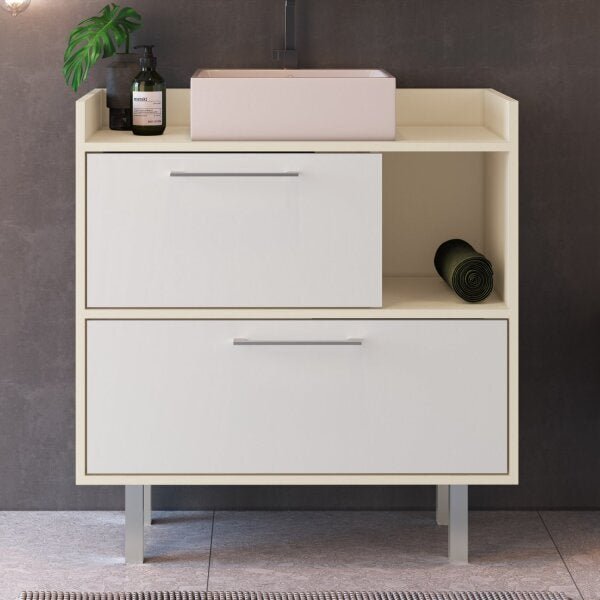 Gabinete Para Banheiro 2 Portas  Branco/bege