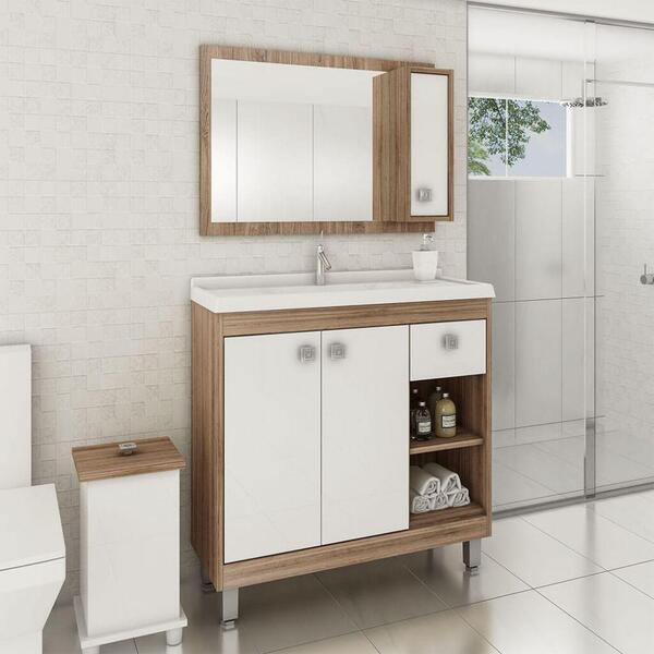 Gabinete Para Banheiro 2 Portas Gaveta Nichos Ozini Móveis