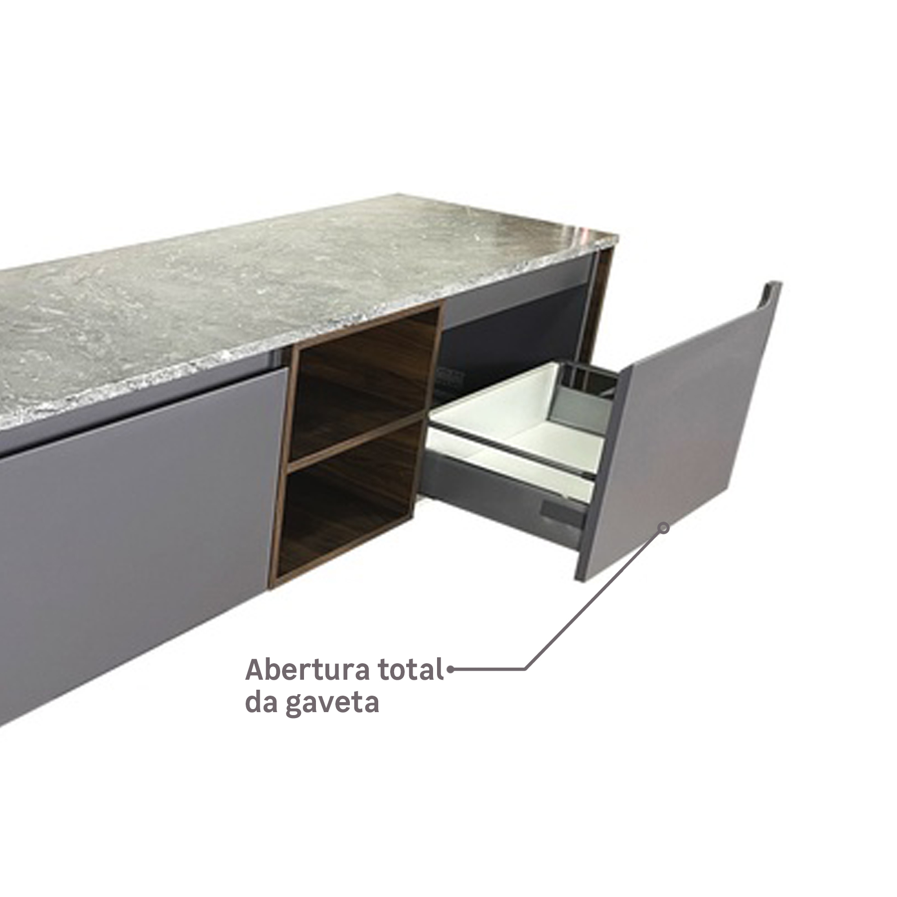 Suas gavetas com abertura total, faz com que cada espaço possa  ser melhor utilizado, aproveitando por um todo cada detalhe.