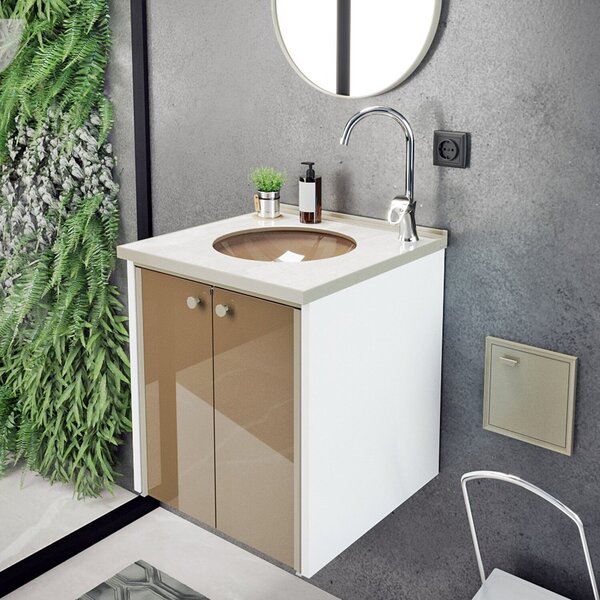 Gabinete Para Banheiro 42cm Fenix Marmo Bege/branco